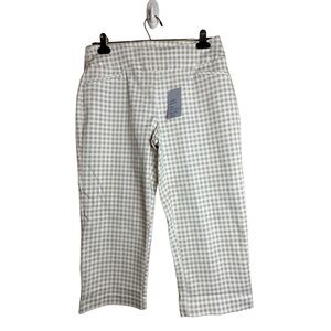 Croft & Barrow NWT Plaid Effortless Stretch Pant Capri Tan and White Size 6